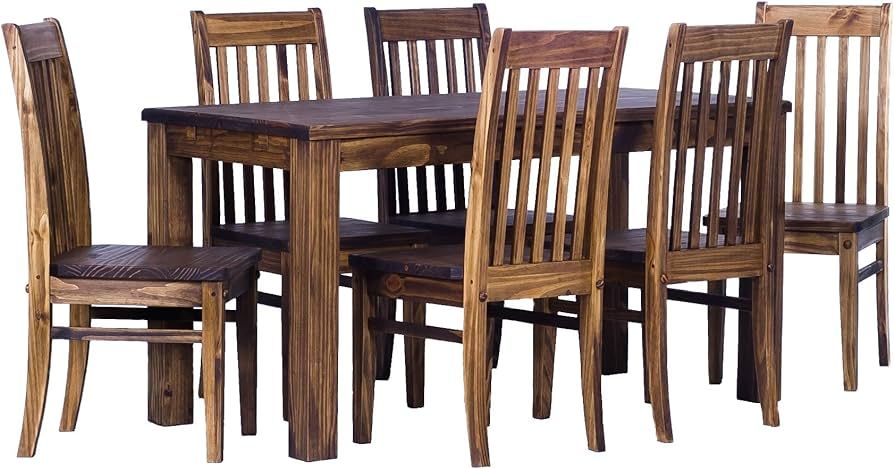 B.R.A.S.I.L.-Möbel TableChamp Dining Table Set Rio Six Pine Chairs Dark Brown Solid Wood Oak Ant... | Amazon (US)