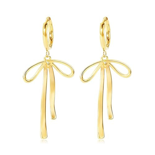 Bow Earrings for Women Gold Bow Ribbon Hoop Earrings Long Ribbon Drop Dangle Earring Christmas Jewelry Gifts | Amazon (US)