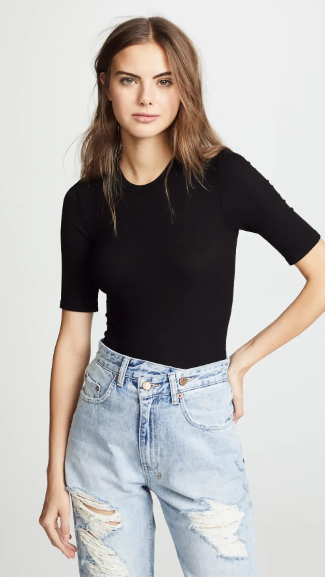 Enza Costa Rib Fitted Half Sleeve Crew Tee | Shopbop | Shopbop