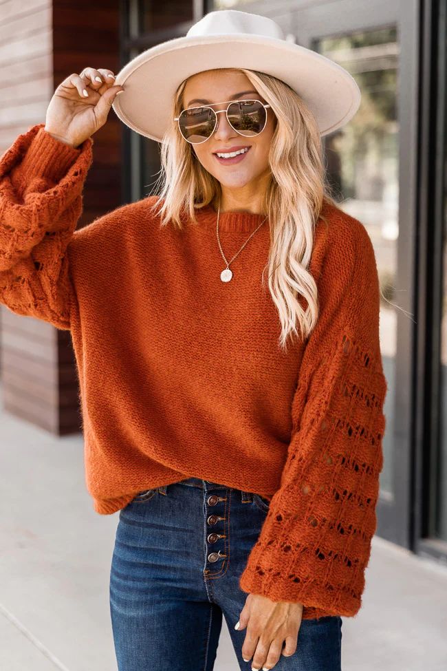 She's The Center Of Attention Rust Sweater | The Pink Lily Boutique