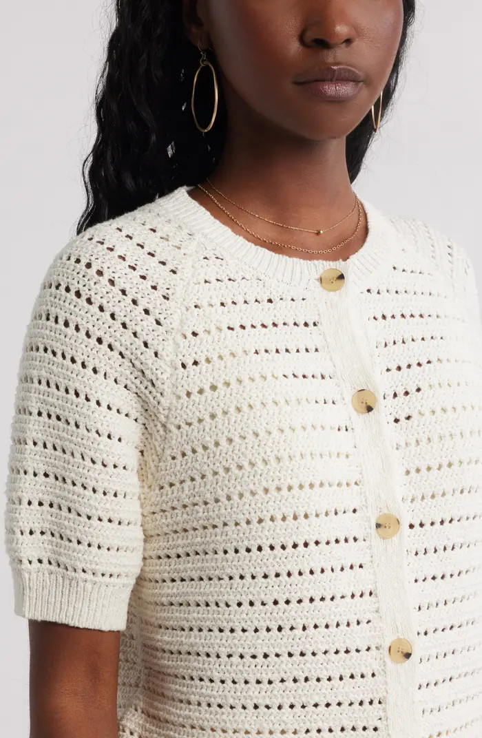 Open Stitch Short Sleeve Cotton Cardigan | Nordstrom