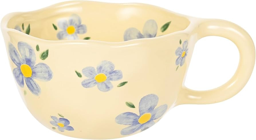 Ceramic Coffee Mug Vintage Flower Mugs 8 oz Cute Floral Coffee Cup Irregular Latte Art Cups for C... | Amazon (US)