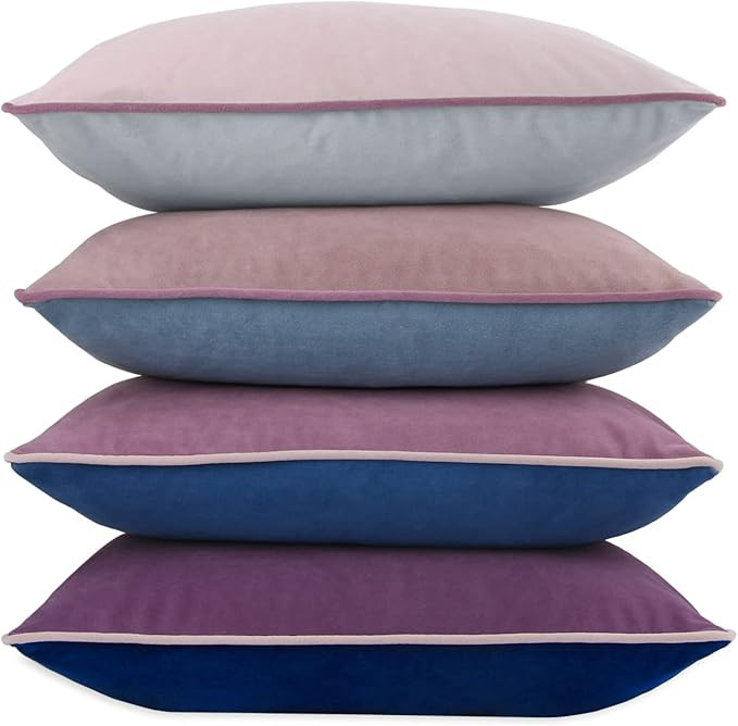 Btyrle 8-Colors Velvet Throw Pillow Covers 20x20 Inch Set of 4 Decorative Blue Purple Pillowcases... | Amazon (US)
