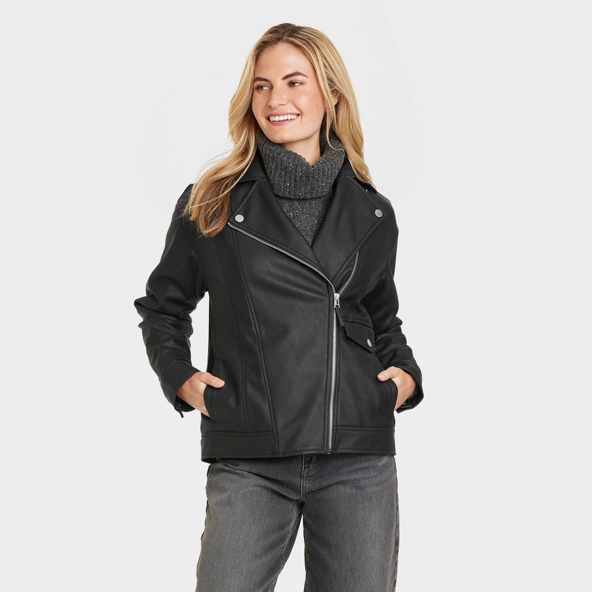 Women's Oversized Faux Leather Moto Jacket - Universal Thread™ Black | Target