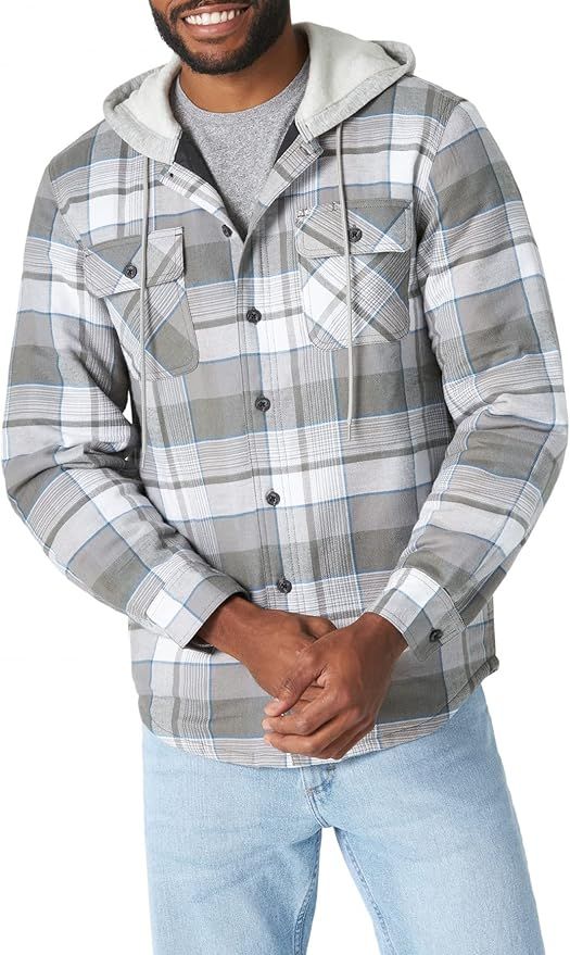 Wrangler Authentics Men's Long Sleeve Quilted Lined Flannel Shirt Jacket with Hood | Amazon (US)