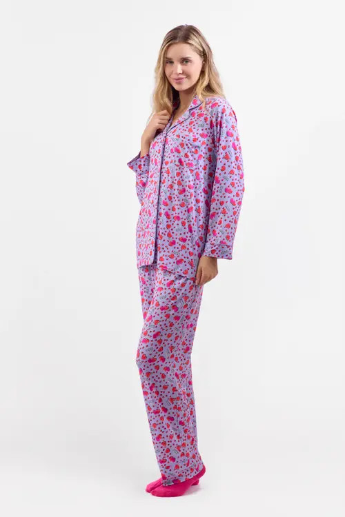 Crickle Daisy Love is in the Air Long Pajama Set in Light Purple, Bright Red at Nordstrom, Size Xx-Small | Nordstrom