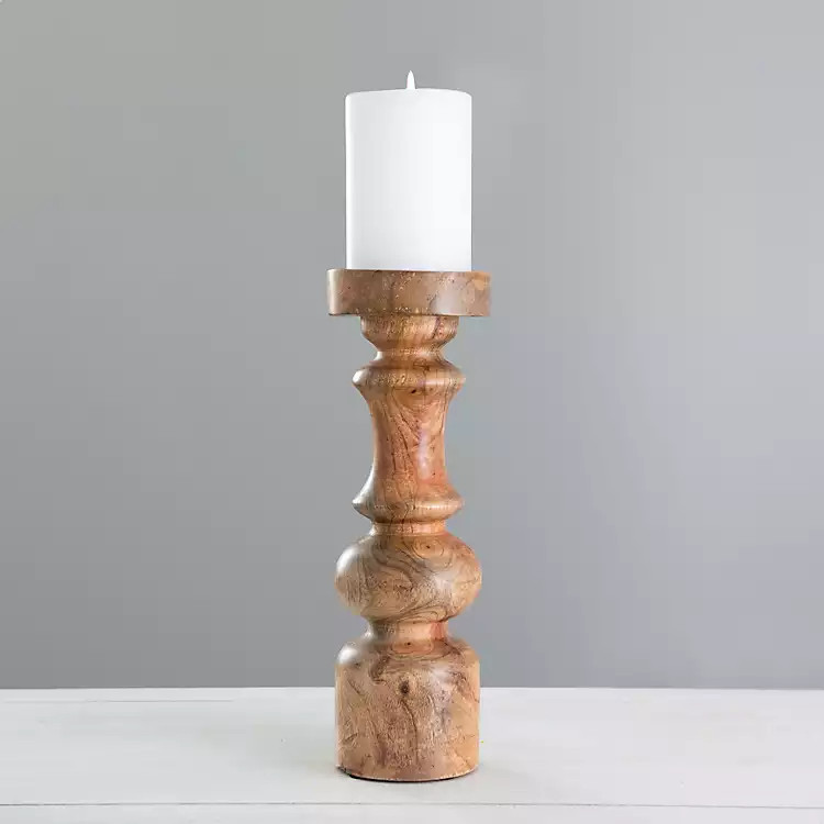 Carved Natural Mango Wood Candle Holder, 12 in. | Kirkland's Home