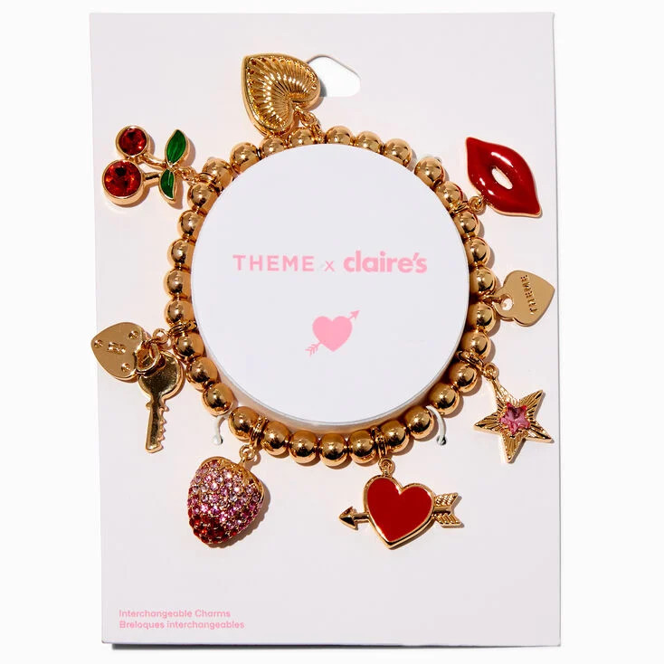 T H E M E x Claire's Gold-tone Cherry Stretch Charm Bracelet | Claire's (UK)