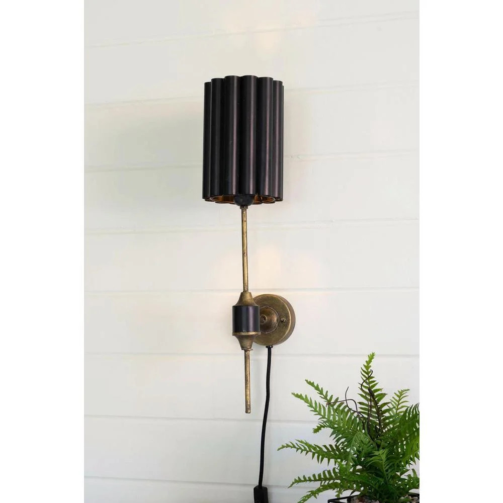 Kalalou Inc Antique Gold Floor Lamp With Fluted Black Metal Shade | Walmart (US)