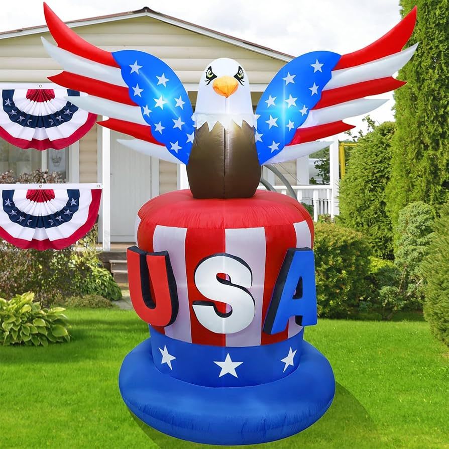 Juegoal Patriotic Independence Day Inflatable, 8FT Height USA Bald Eagle on Uncle Sam Hat, Blow U... | Amazon (US)