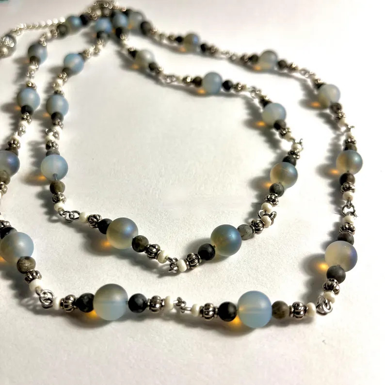 Handmade Blue Glass & Labradorite Beaded Double Strand Necklace - Etsy | Etsy (Global)