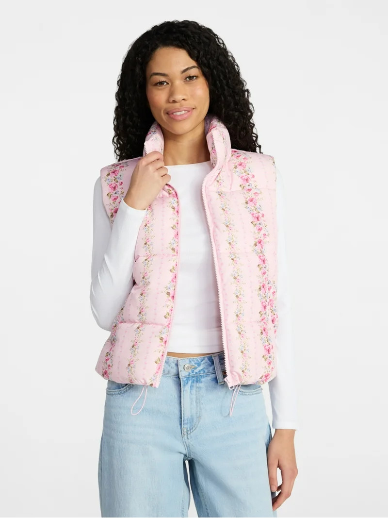 No Boundaries Puffer Vest, Lightweight, Women’s XXS-XXL | Walmart (US)