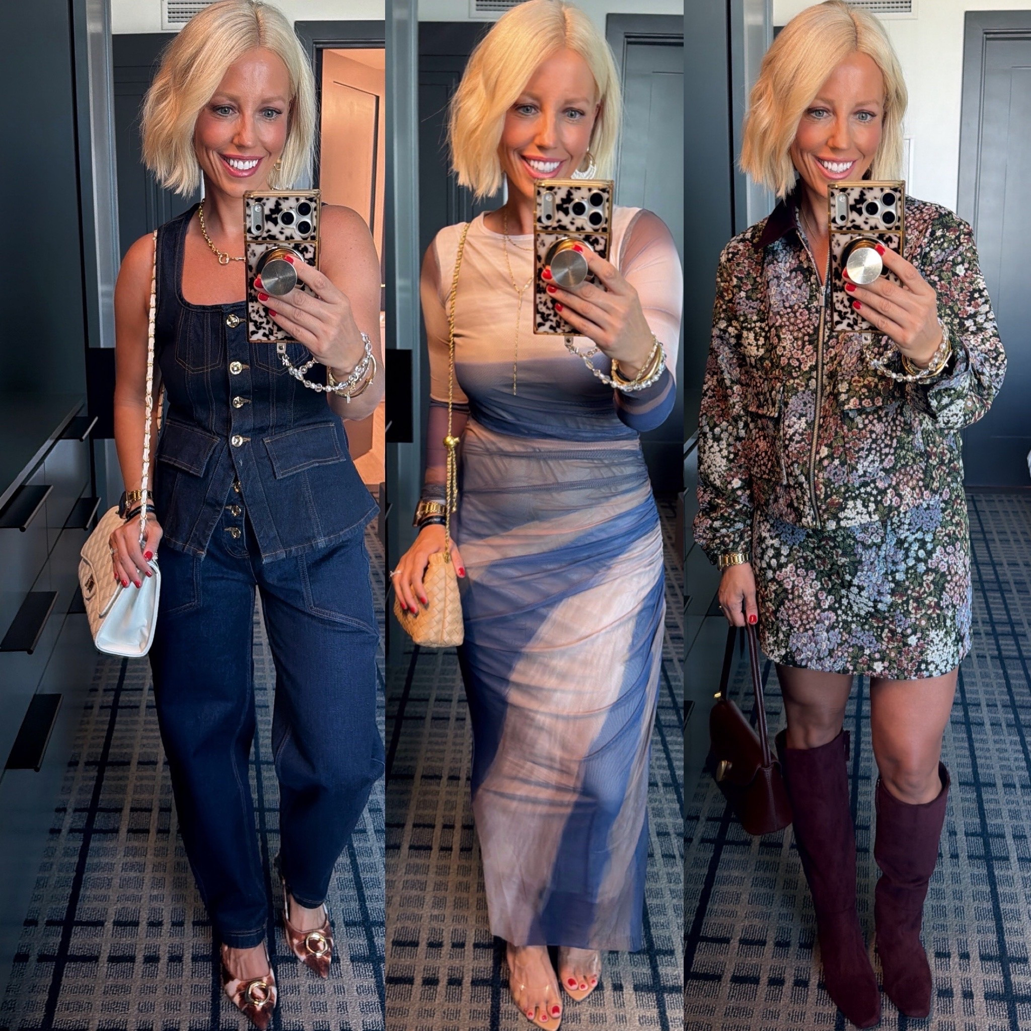 Floral outfit sized down to XS
Dress small
Denim vest small, jeans size 4

#LTKCon #LTKPlusSize #LTKootd