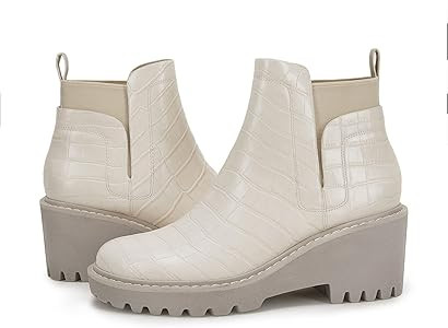 Womens Platform Lug Sole Chelsea Boots Ankle High Chunky Block Heel Non-Slip Suede Leather Slip on C | Amazon (US)