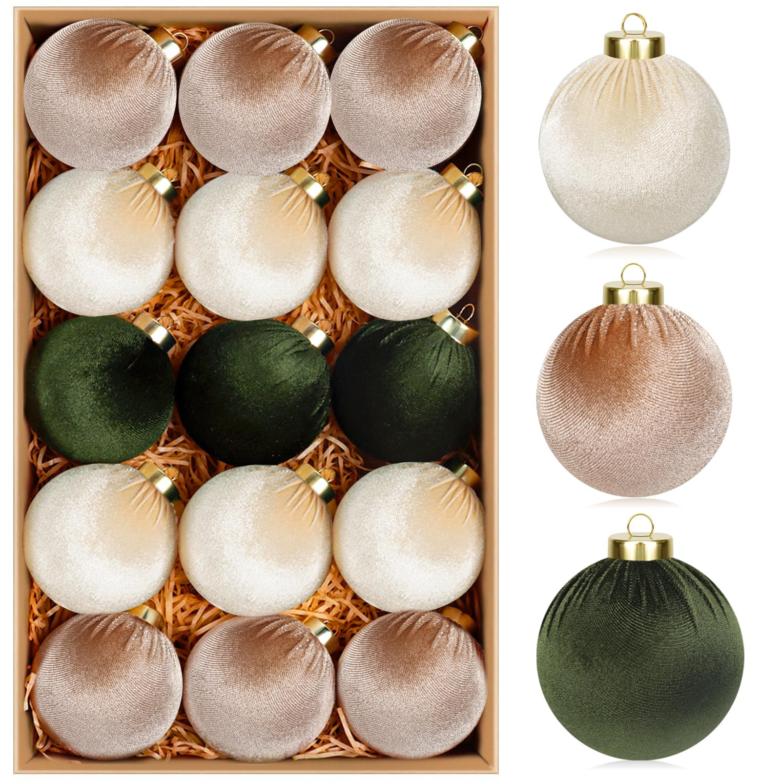 15 Pcs Velvet Christmas Ornaments Ball, 3.15" Christmas Tree Decorations Set, Shatterproof Hangin... | Amazon (US)