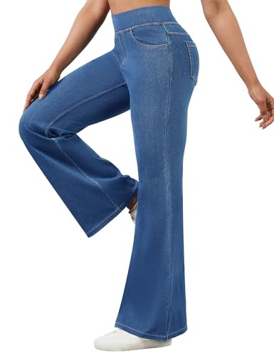 AVAMO Stretchy Flare Jeans for Women High Waisted Pull On Bell Bottom Jeans Trendy Elastic Tummy ... | Amazon (US)