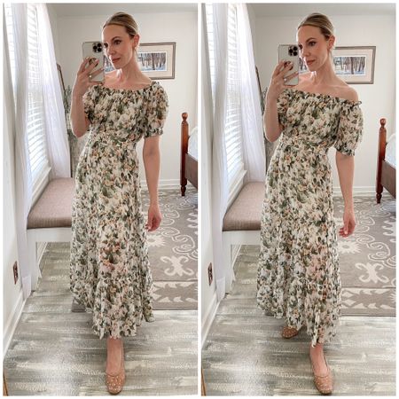 Floral maxi dress - can be worn on or off the shoulder. Perfect for a wedding or any summer party 

#LTKFindsUnder100 #LTKWedding #LTKParties
