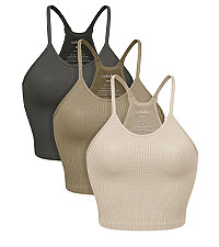 ODODOS Women's Crop 3-Pack Washed Seamless Rib-Knit Camisole Crop Tank Tops | Amazon (US)