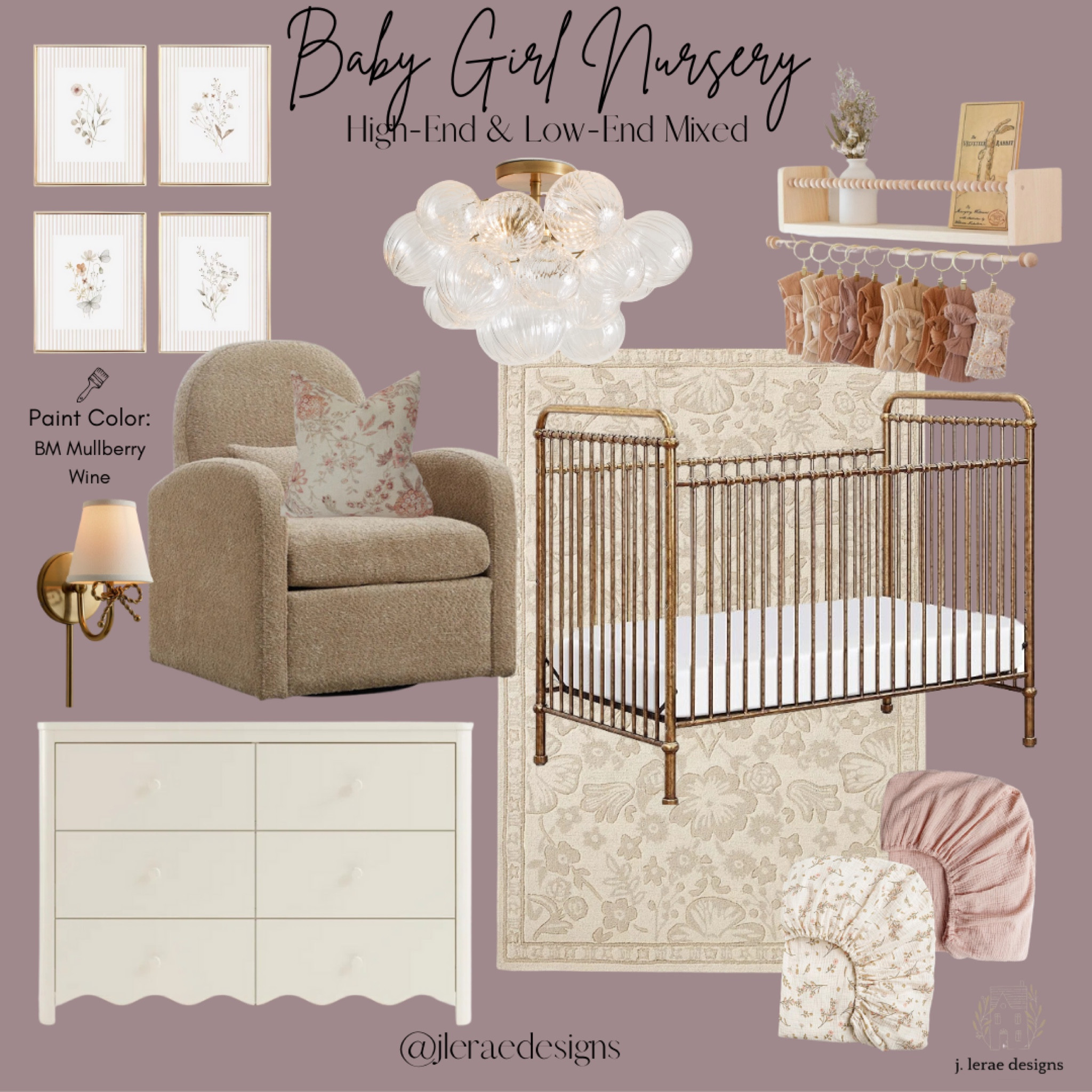 Living vicariously as a boy mom. Here’s a little mixed budget baby girl’s nursery. I’m in love with non-traditional plum paint color! 🤍🫶🏼

#LTKBaby #LTKKids #LTKHome