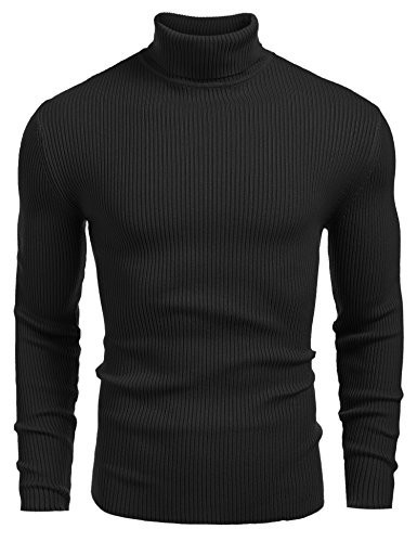 COOFANDY Men's Ribbed Slim Fit Knitted Pullover Turtleneck Sweater, Black, Medium | Amazon (US)
