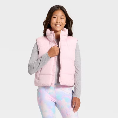 Girls' Puffer Vest - All In Motion™ Light Pink M | Target
