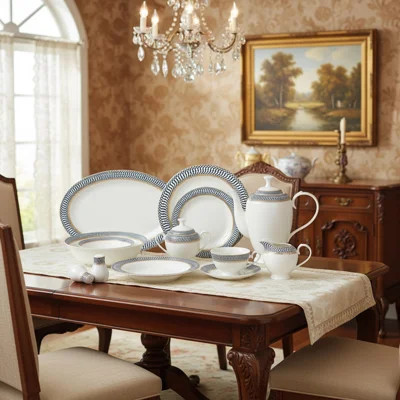 57 Piece Dinnerware Set-New Bone China Service for 8 People-Sapphire | Wayfair North America