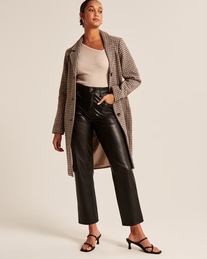 Curve Love Vegan Leather Ankle Straight Pants | Abercrombie & Fitch (US)