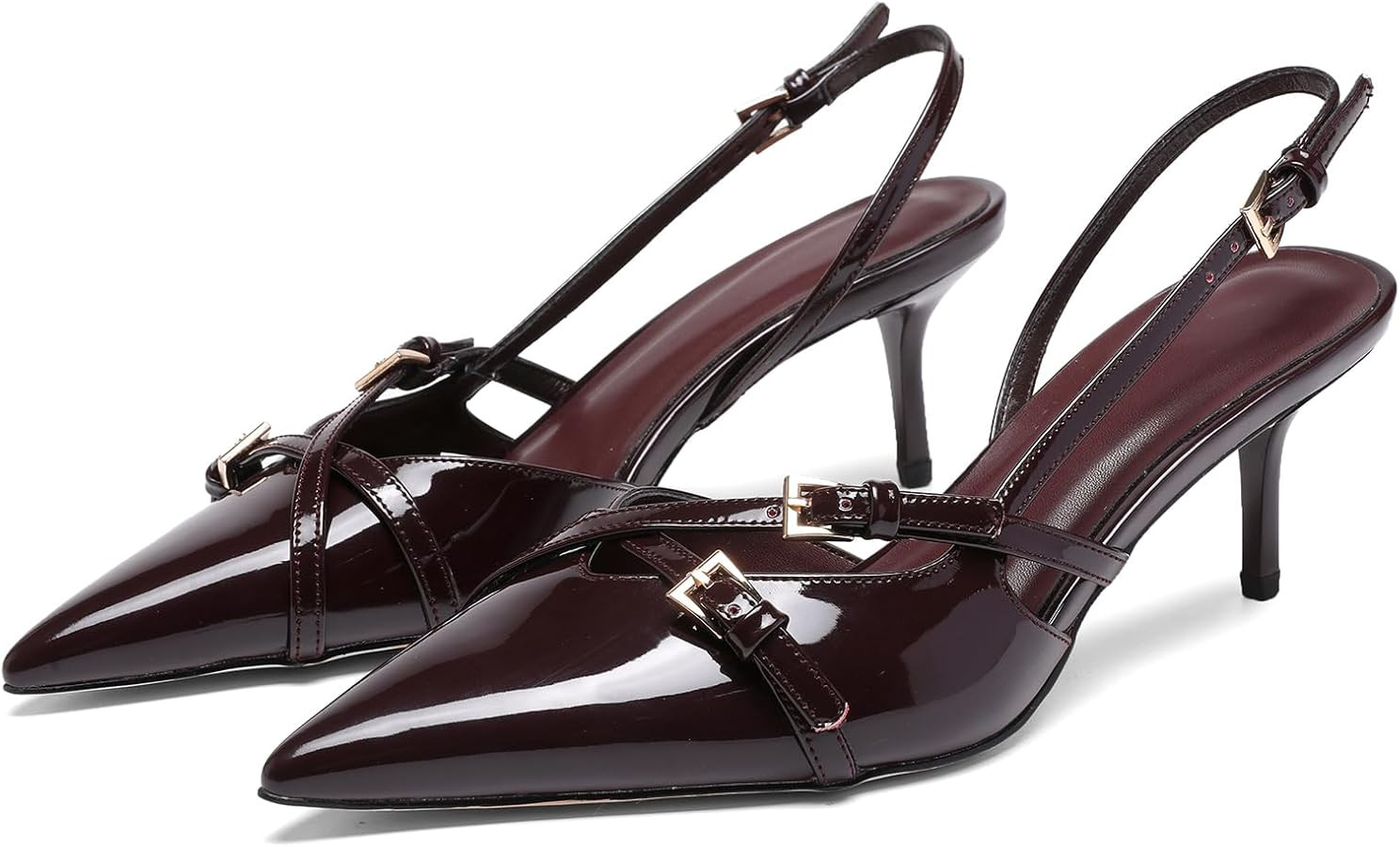 Women's Slingback Kitten Heels Buckle Strap Work Pumps Pointed Toe Slip On Comfortable Dress Shoe... | Amazon (US)