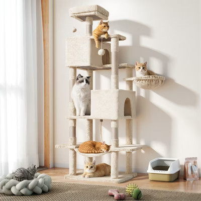 FONTOI 66 Inch Cat Tree Tower Large Cat Climbing Tree with Extended Platform, Indoor Pet House for Cats Kittens Play, Beige, 22.83"* 18.89"*66.9" | Target