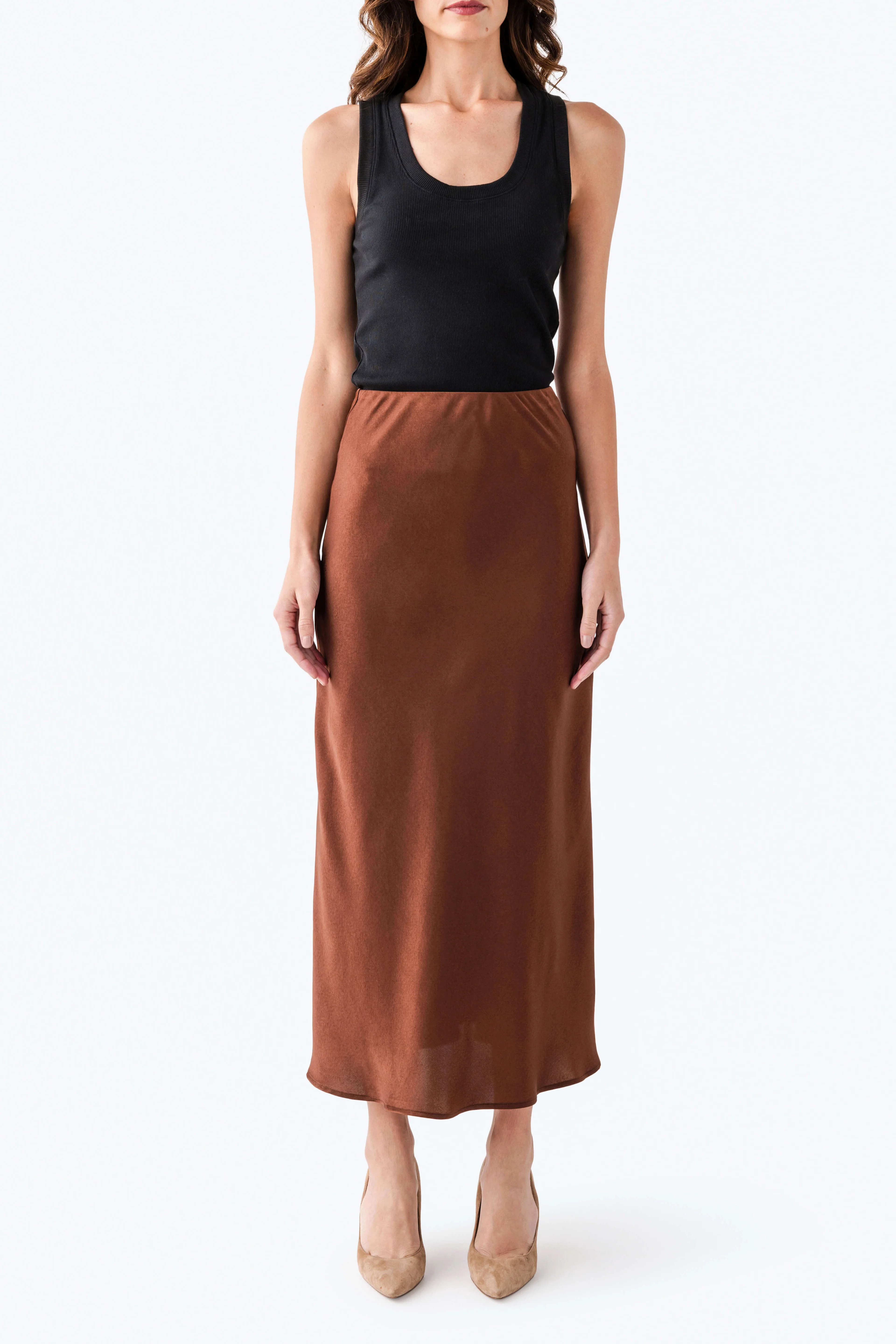 Seraphine Row Satin Maxi Skirt | Social Threads