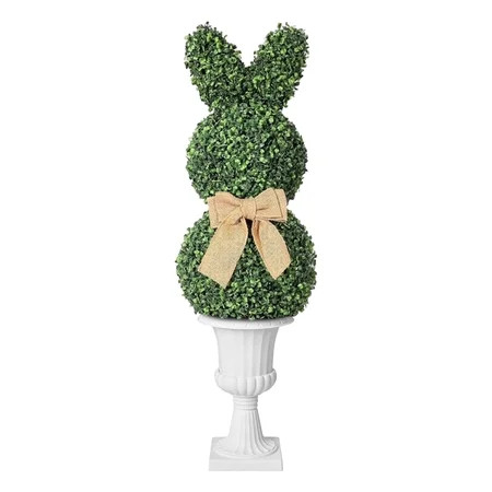 Artificial Bunny Rabbit Topiary Trees, Easter UV-Resistant Faux Boxwood Rabbit Shaped Topiaries with Classic Planter Pot & Bowknot, Simulated Insect Decor for Indoor Outdoor Porch Easter Decorations | Walmart (US)