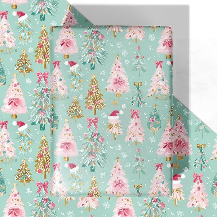 WRAPLULU Christmas Tree Wrapping Paper - 4 Jumbo Sheets, 28 * 40 Inches - Green Xmas Gift Wrappin... | Amazon (US)