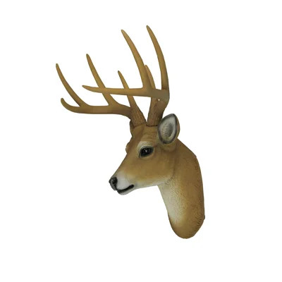 Rustic brown 8-point buck faux taxidermy deer head wall sculpture with antlers, cast resin — 13" H x 11" W x 9.25" D | Wayfair North America