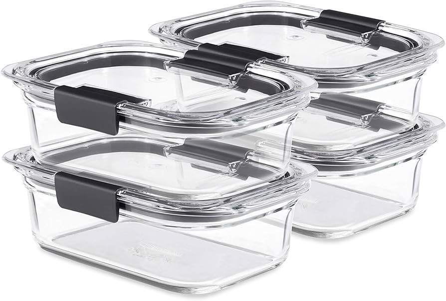 Rubbermaid Brilliance Glass Food Storage Containers, 3.2 Cup, Set of 4, BPA-Free, Leak-Proof, Cle... | Amazon (US)