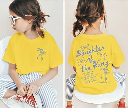 Fkatuzi Girls Christian Jesus Faith Shirts for Kids Cute Bow Shirt Daughter of The King God Bible... | Amazon (US)