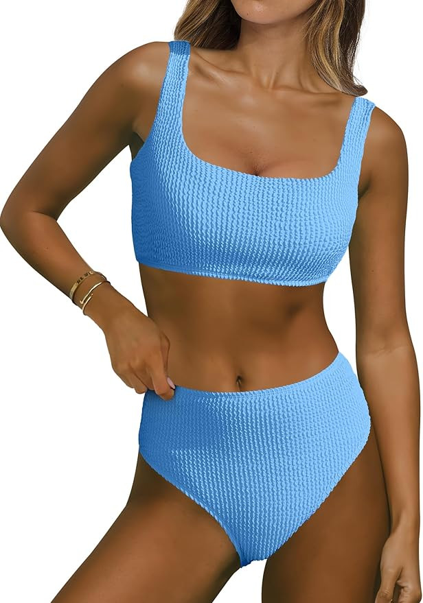 ANRABESS Women Swimsuits Two Piece Bikini Set High Waisted Ribbed Tummy Control Modest Bathing Su... | Amazon (US)