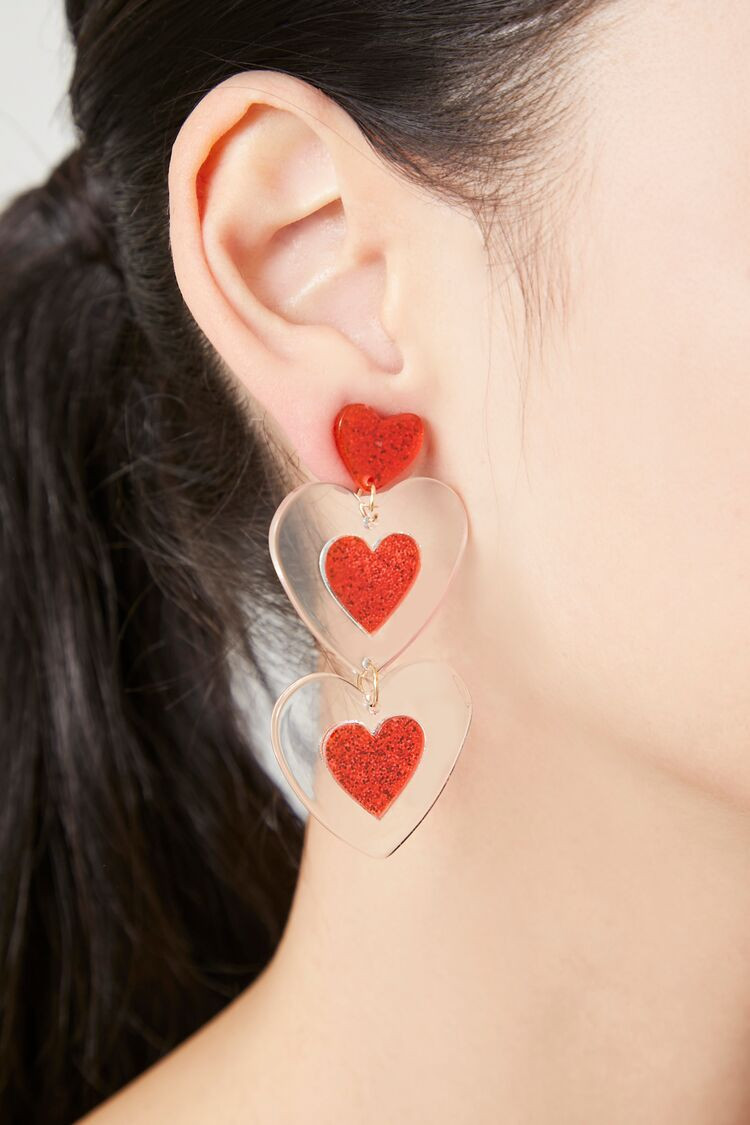 Tiered Glitter Heart Drop Earrings | Forever 21 (US)