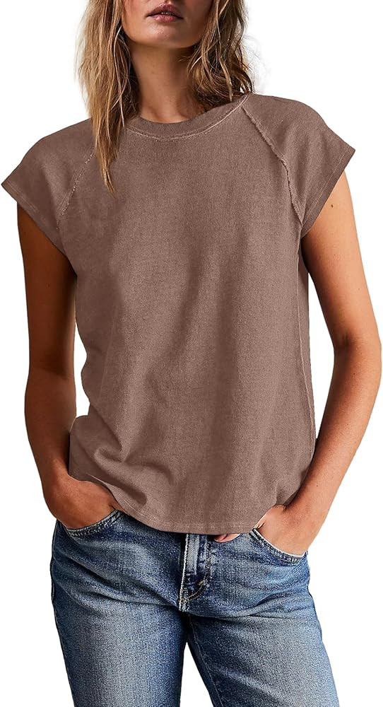 Yanekop Womens Short Sleeve Shirts Crewneck T Shirts Basic Tees Casual Summer Tops Cap Sleeve Top... | Amazon (US)