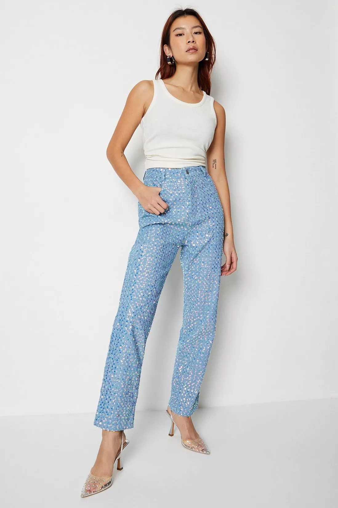 Sequin Straight Leg Jeans | Debenhams UK