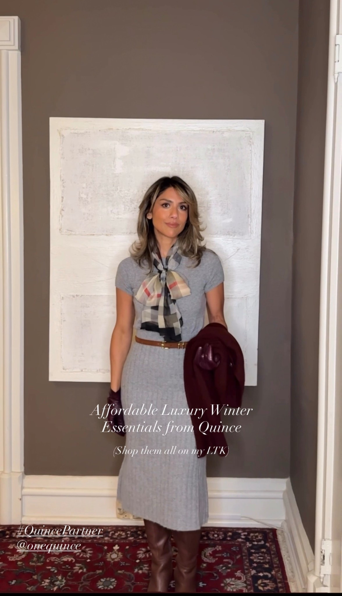 Your winter capsule, but elevated. ❄️🤍
I styled my three favorite Quince Mongolian cashmere essentials — the tee, midi skirt, and structured cardigan — into five timeless outfits in the dreamiest grey + burgundy palette.

I’ve worn Quince for years because they deliver true affordable luxury: beautifully made, well-constructed pieces that look and feel far more expensive than they are. Linking everything for you here.
#QuincePartner #AffordableLuxury
@onequince


#LTKSeasonal #LTKHoliday #LTKOver40