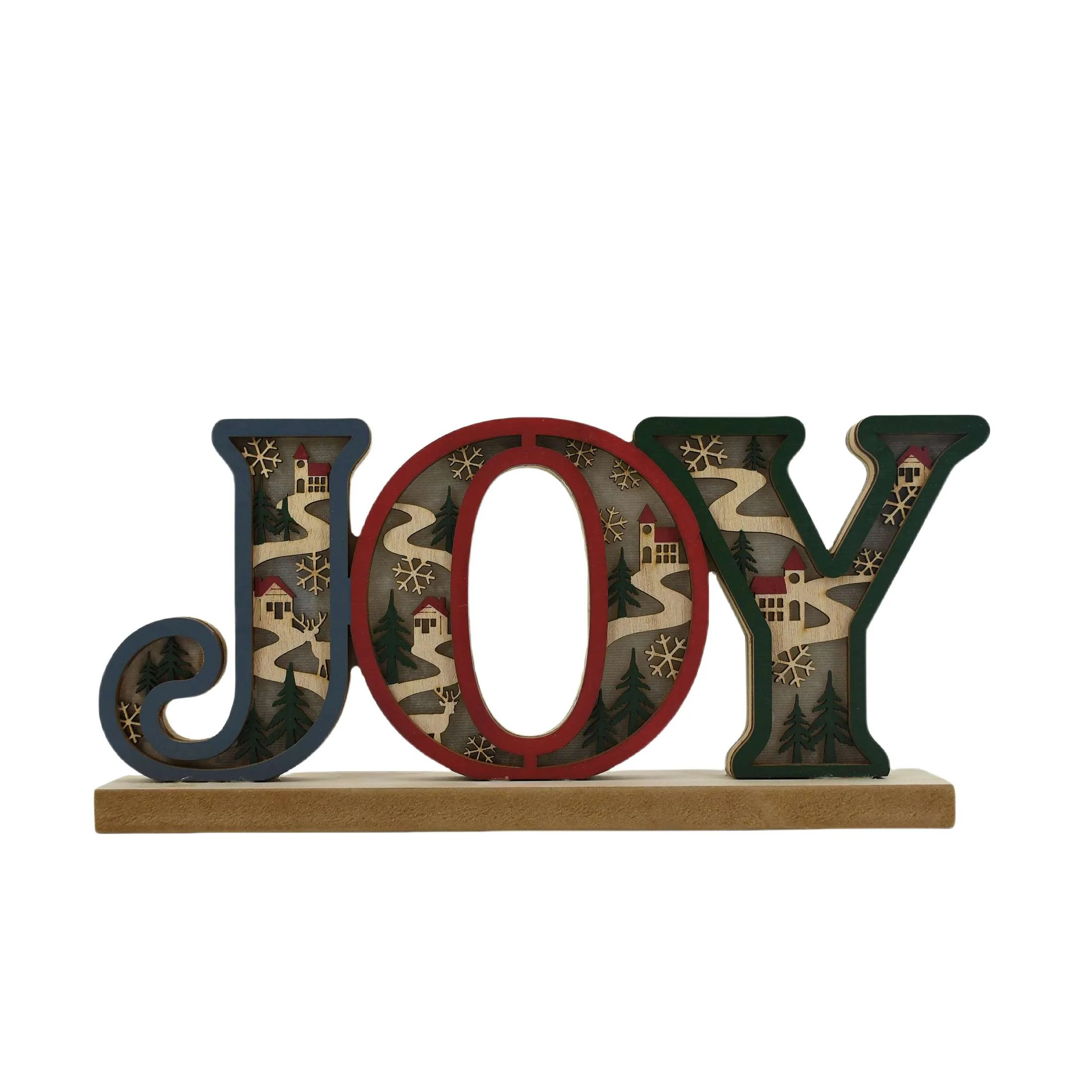 Light-Up Wooden Joy Christmas Tabletop Decoration, Brown, 11.75", by Holiday Time | Walmart (US)