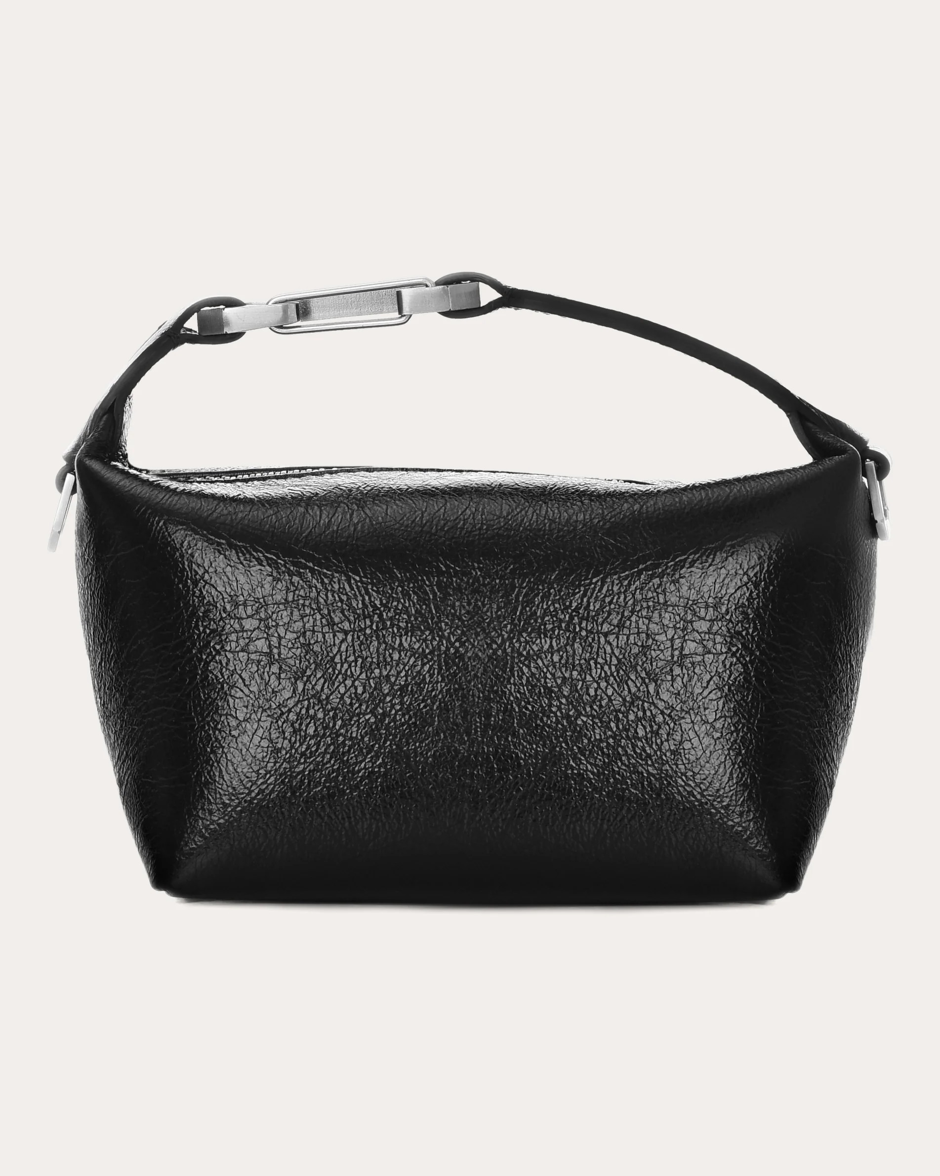 EÉRA Women's Tiny Moon Laminated-Leather Shoulder Bag in Black Suede/Leather | Olivela