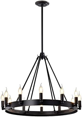 7Pandas 12-Light Indoor Retro Wagon Wheel Chandelier, 27.6" Round Farmhouse Island Lights Hanging Fi | Amazon (US)