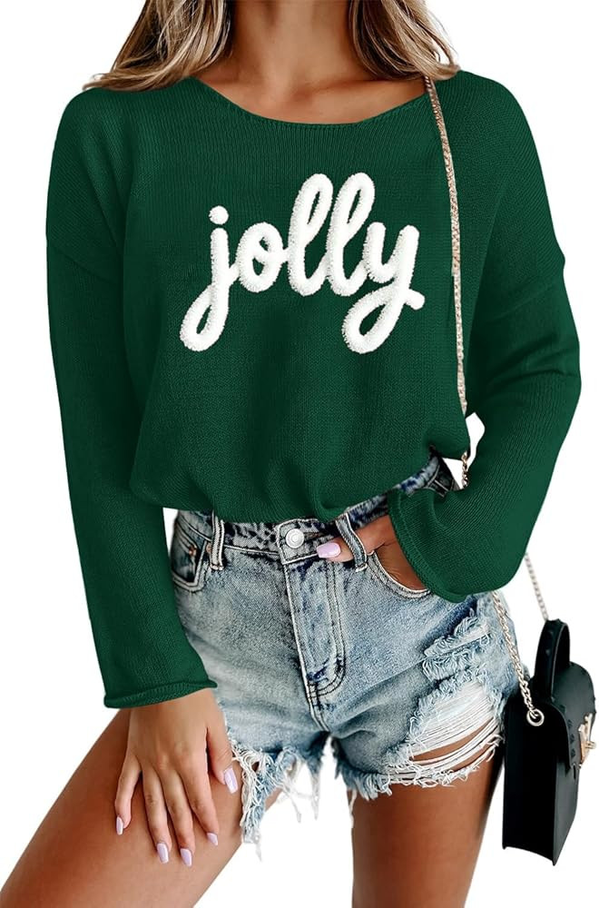 Women Merry Christmas Sweater Long Sleeve Xmas Knitted Top Funny Holiday Graphic Pullover Tops 20... | Amazon (US)