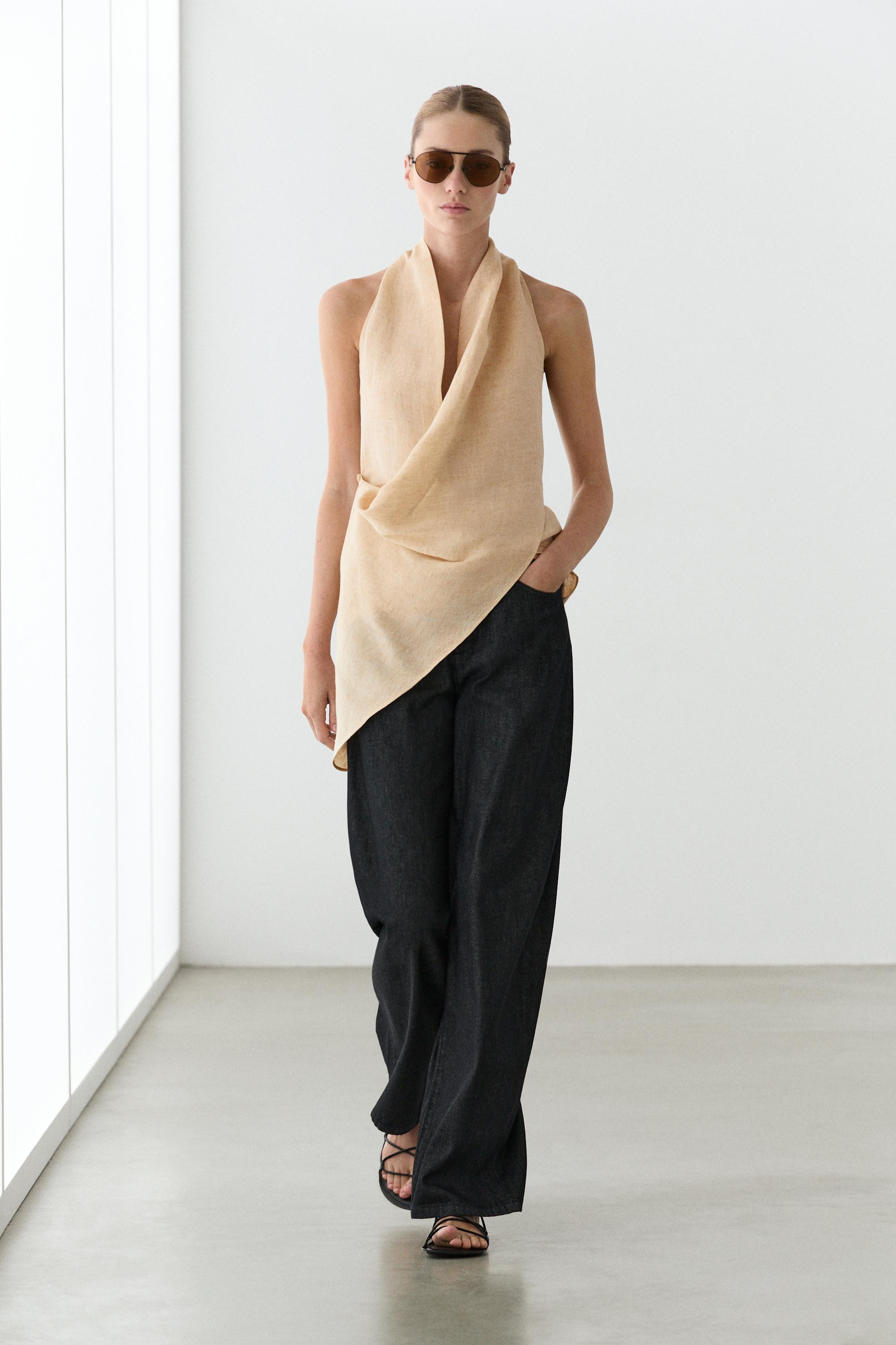 Linen blend draped halter top | Massimo Dutti UK