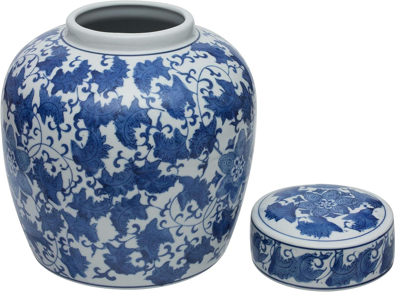 ORIENTAL Furniture 10" Floral Blue & White Porcelain Ginger Jar | Amazon (US)