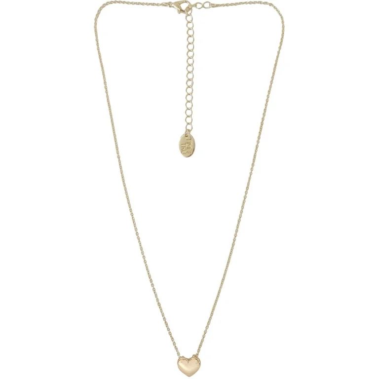 Time and Tru Women's Gold Tone Heart Pendant Necklace 18" with Extender - Walmart.com | Walmart (US)
