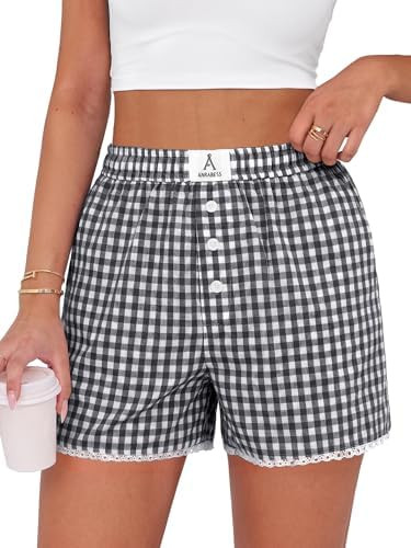 ANRABESS Boxer Shorts for Women 2026 Summer Pajama Gingham Pj Shorts Casual Lounge Sleep Plaid Y2... | Amazon (US)