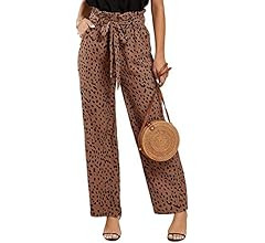SySea Womens High Waisted Leopard Print Palazzo Pants Belted Wide Leg Long Trousers with Pockets | Amazon (US)