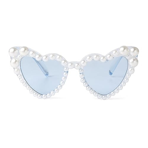 ADE WU Heart Sunglasses Kids Pearl Heart Shaped Sunglasses for Girls Clystal Blue Frame Blue Lens Age 3-8 | Amazon (US)